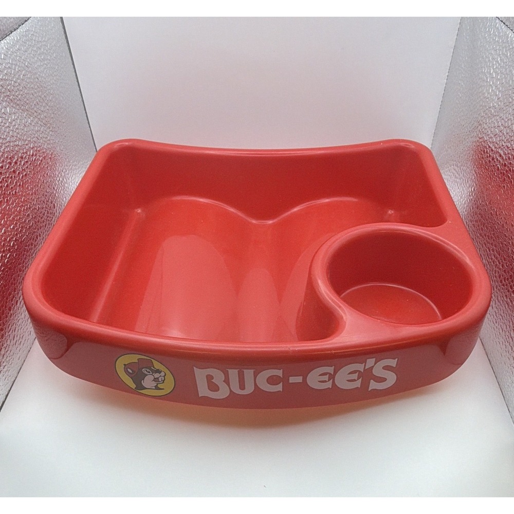 Barely Used Buc-ee's Red Plastic Divided Snack Tray w/ Dip Cup, 2 Compartments